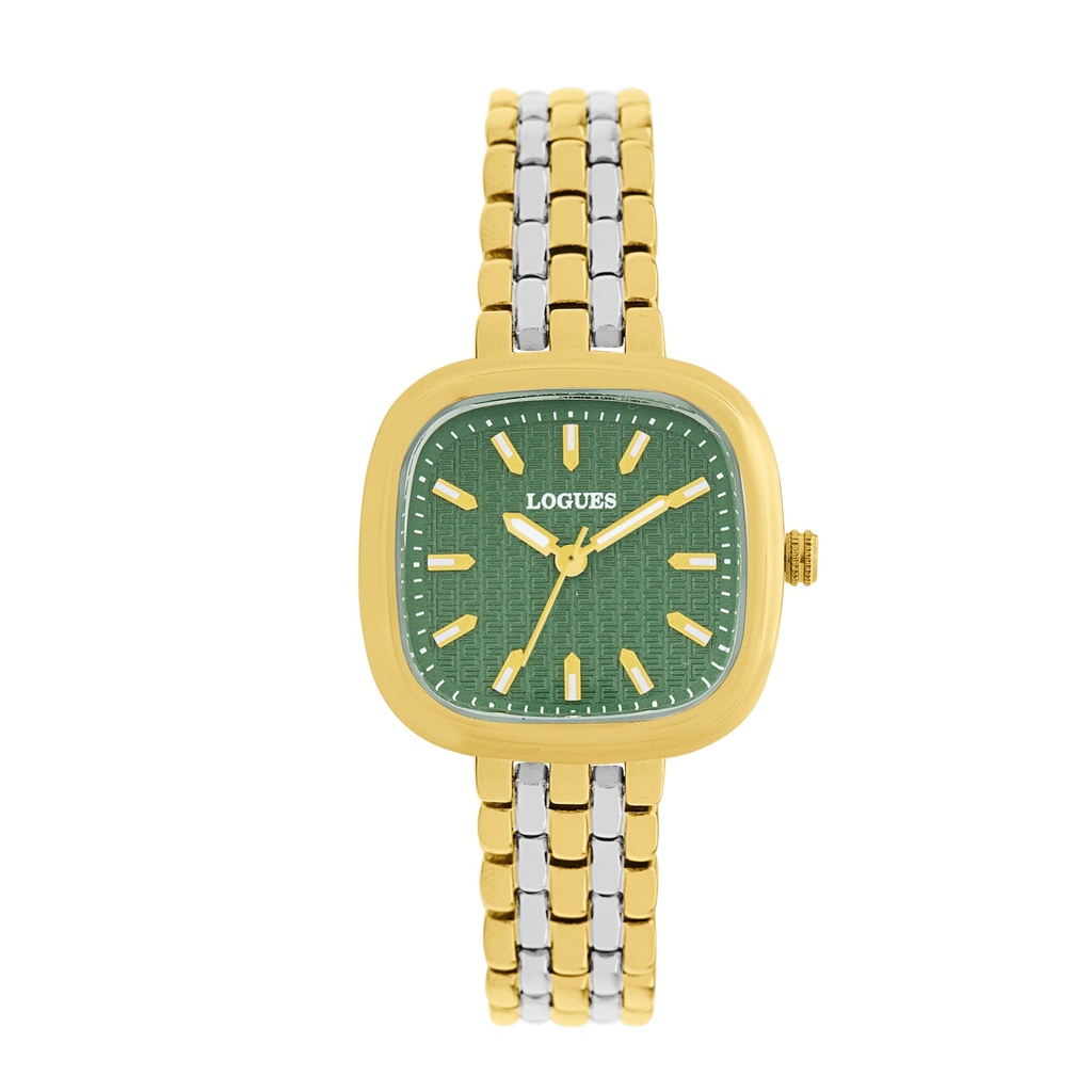 Logues Quartz Analogue Green Dial Gold Dual Tone Metal Strap Watch For Women