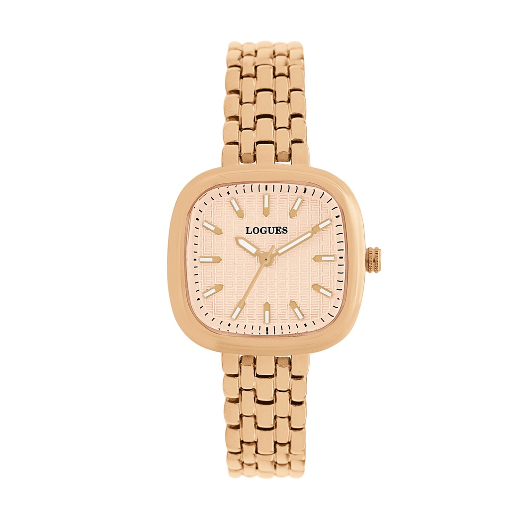 Logues Quartz Analogue Pink Dial Rose Gold Metal Strap Watch For Women