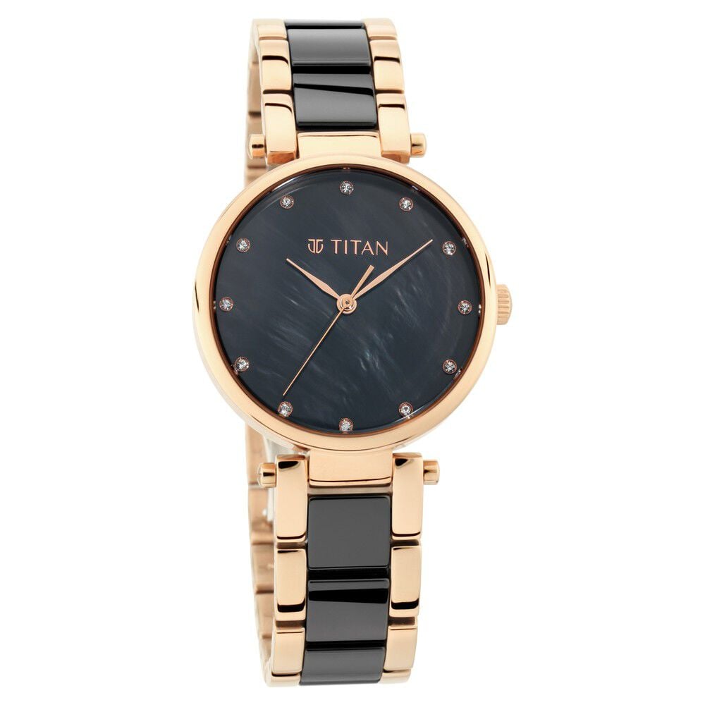 [95061wd03] Titan Quartz Analog Black Dial Ceramic Strap Watch for Women