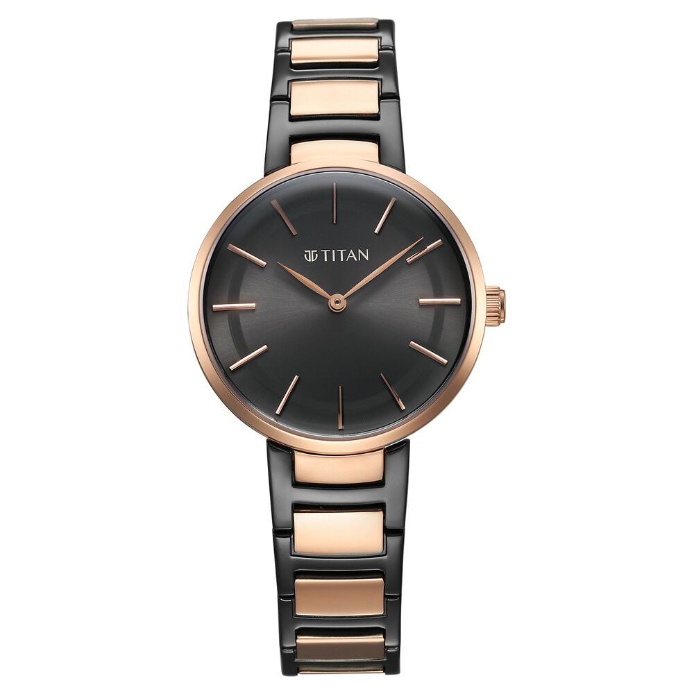 [95183KM02] Titan Workwear Quartz Analog Anthracite Dial Stainless Steel Strap Watch for Women