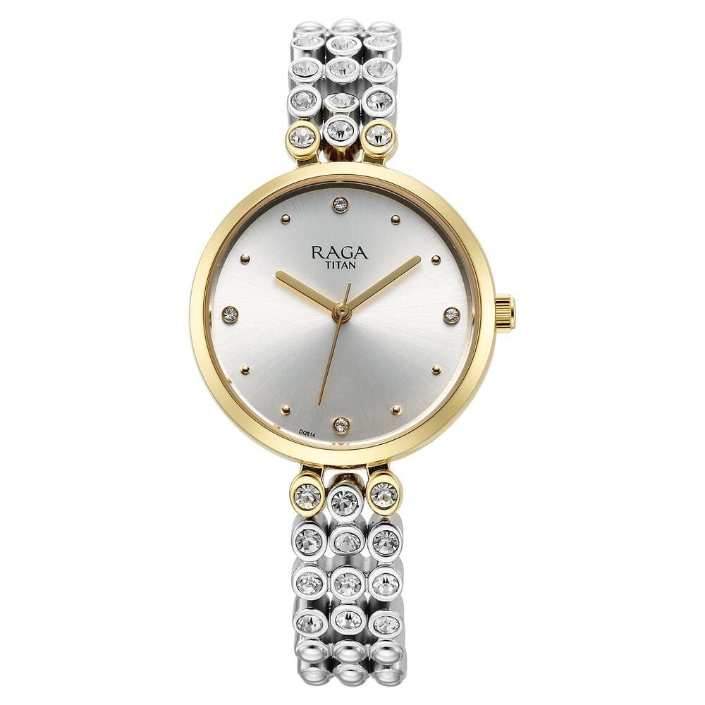 [95262BM01] Titan Raga Showstopper Quartz Analog Silver Dial Metal Strap Watch for Women