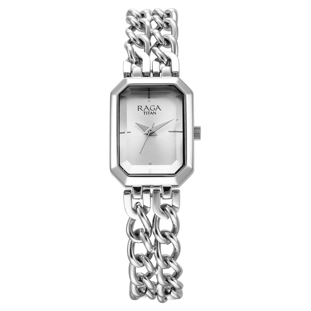 [95283SM01] Titan Raga Showstopper Quartz Analog Silver Dial Metal Strap Watch for Women