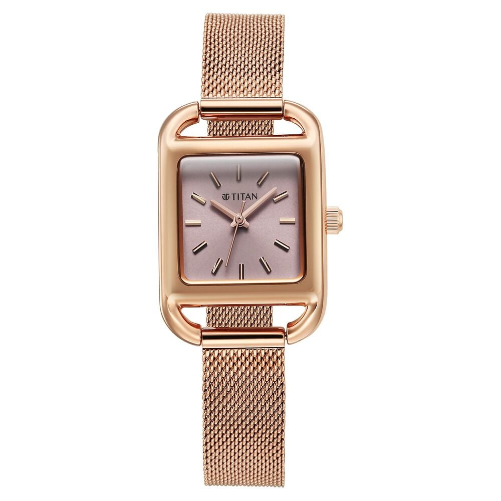 [95298wm01] Titan Horizon Quartz Analog Pink Dial Stainless Steel Strap Watch For Women