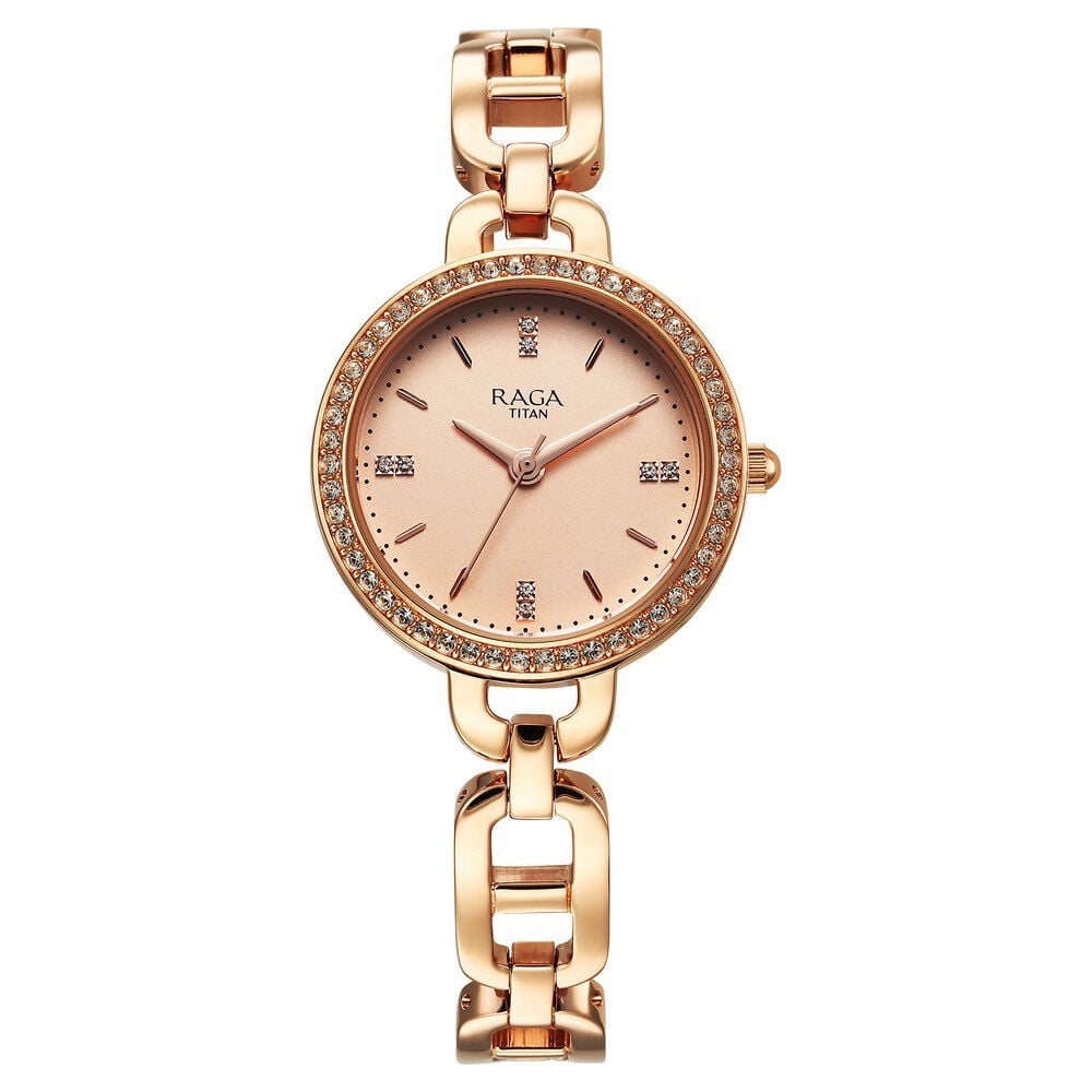 [95305WM01] Titan Raga Showstopper Quartz Analog Rose Gold Dial Metal Strap Watch For Women