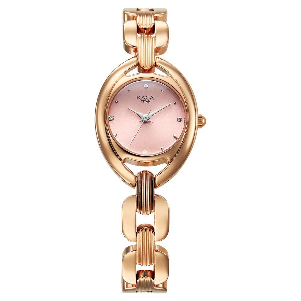[95306wm01] Titan Raga Showstopper Quartz Analog Pink Dial Metal Strap Watch For Women