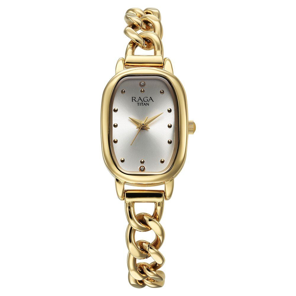 [95309YM01] Titan Raga Showstopper Quartz Analog Silver Dial Metal Strap Watch For Women