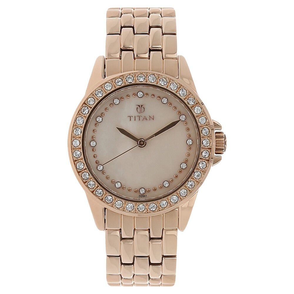 [9798WM01] Titan Quartz Analog Champagne Dial Stainless Steel Strap Watch for Women