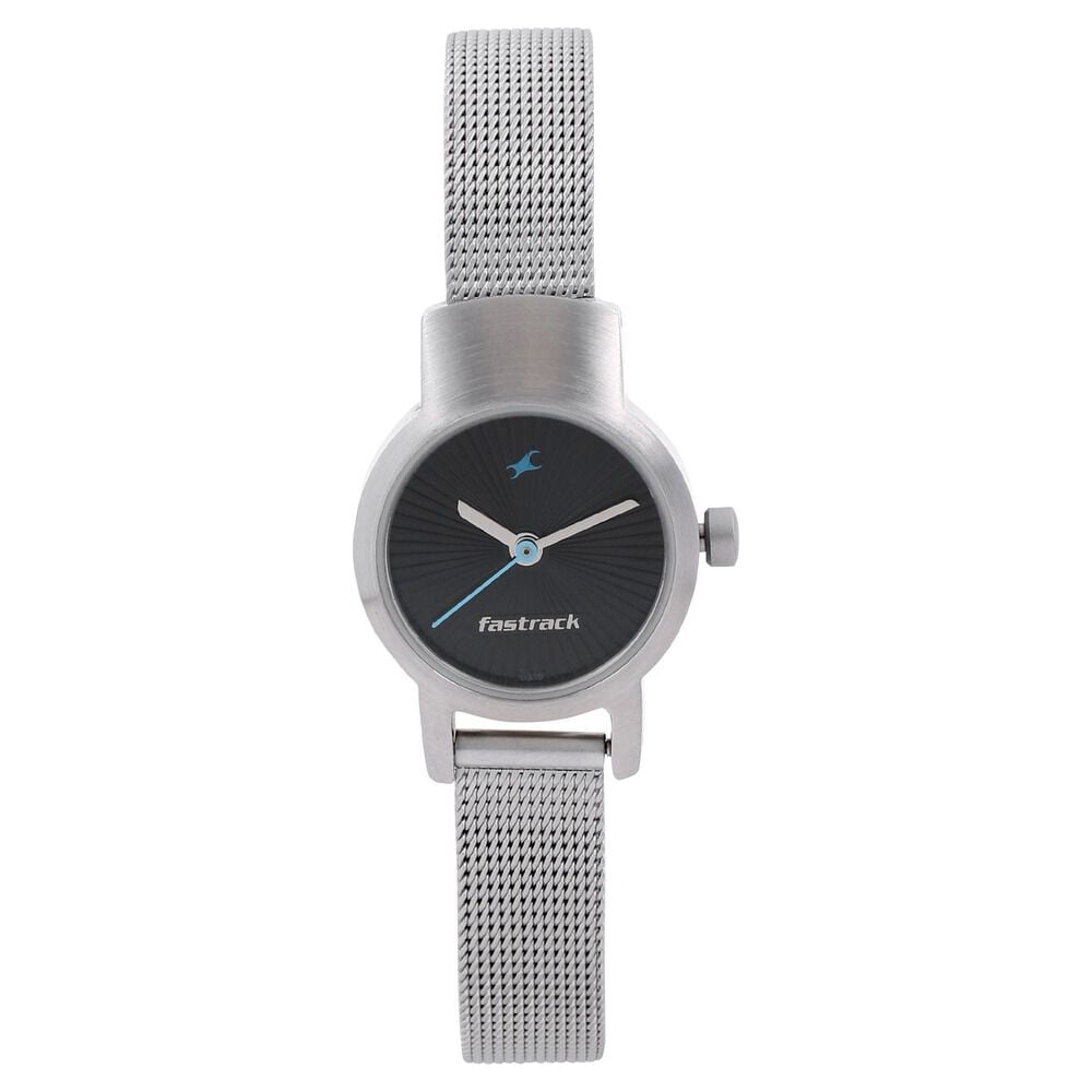 [2298SM03] Fastrack Quartz Analog Black Dial Metal Strap Watch for Girls