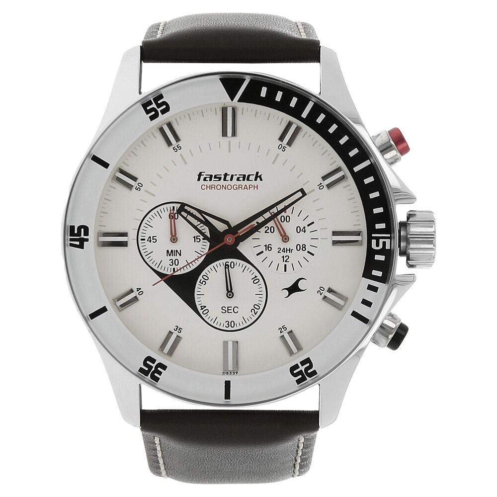 [3072SL01] Fastrack Big Time Quartz Chronograph White Dial Leather Strap Watch for Guys