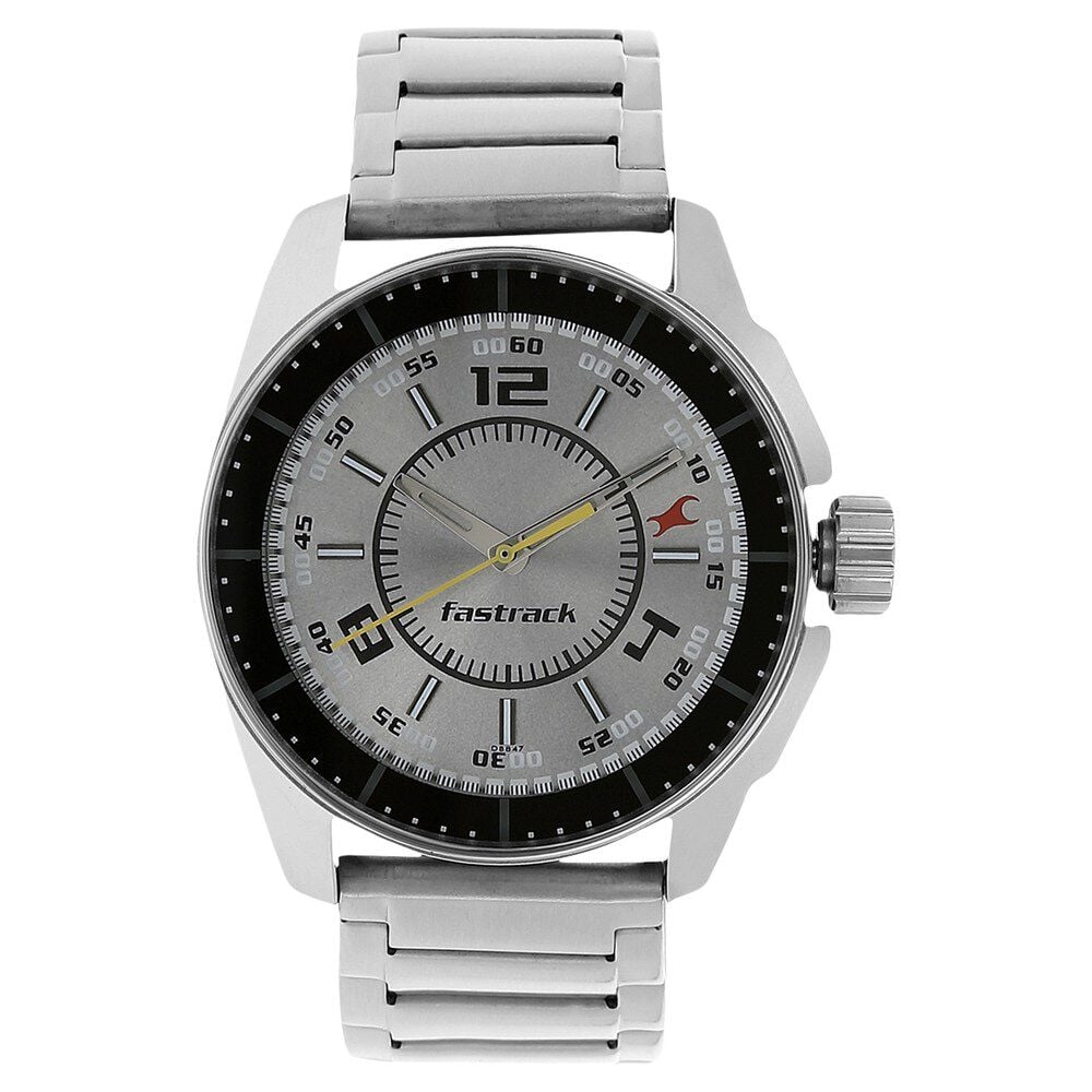 [3089SM02] Fastrack Quartz Analog Silver Dial Stainless Steel Strap Watch for Guys