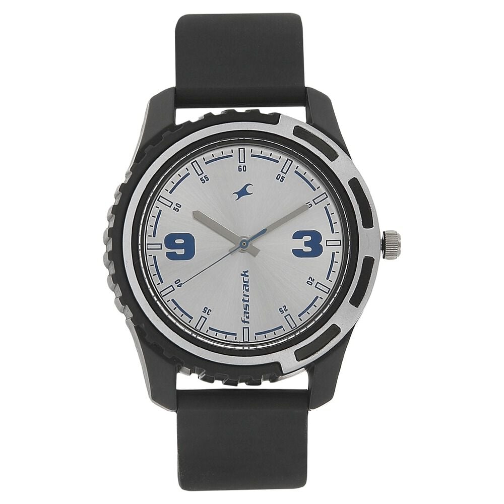 [3114PP02] Fastrack Quartz Analog Silver Dial Plastic Strap Watch for Guys