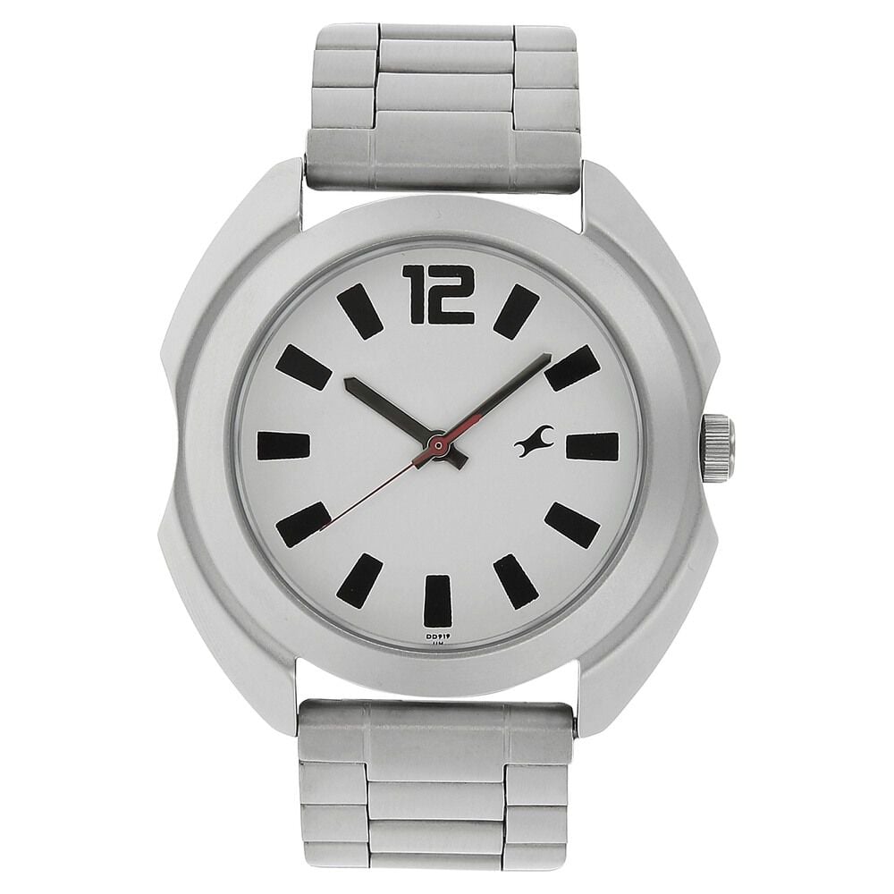 [3317sm01] Fastrack Stunners Quartz Analog Silver Dial Silver Metal Strap Watch For Guys