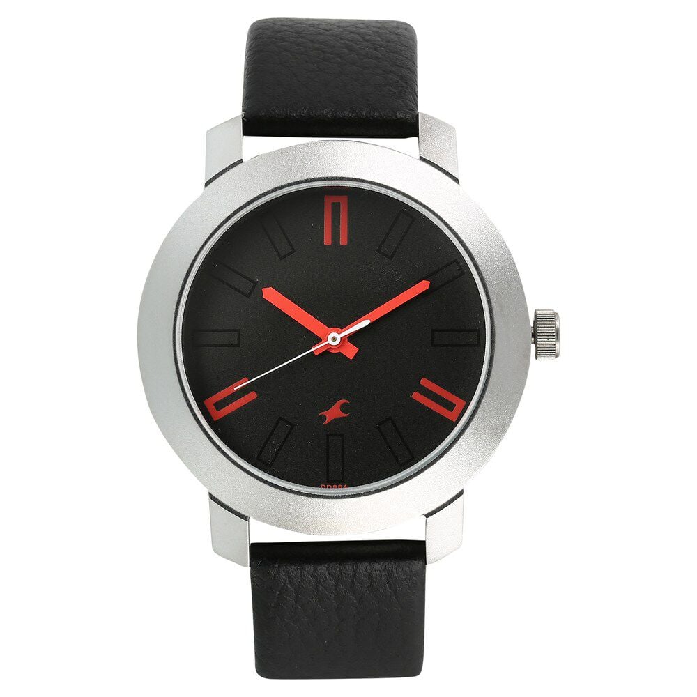 [3120SL02] Fastrack Quartz Analog Black Dial Leather Strap Watch for Guys