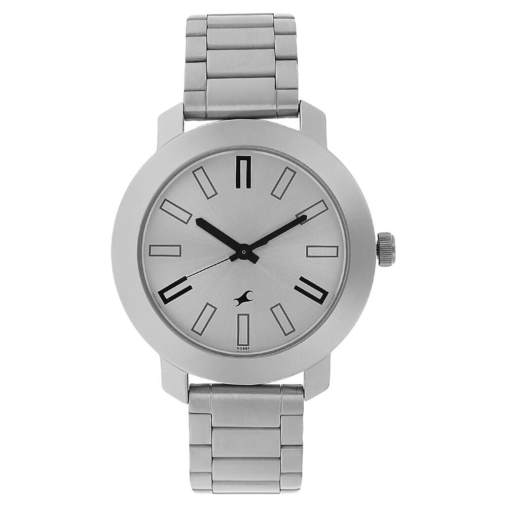 [3120SM01] Fastrack Quartz Analog Silver Dial Stainless Steel Strap Watch for Guys