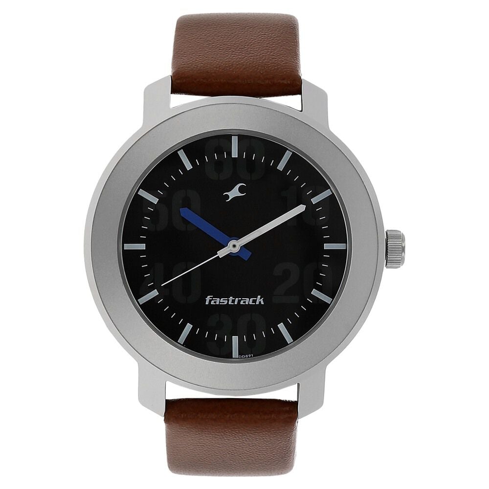 [3121SL01] Fastrack Quartz Analog Black Dial Leather Strap Watch for Guys