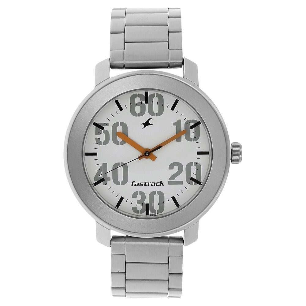 [3121SM01] Fastrack Quartz Analog White Dial Stainless Steel Strap Watch for Guys