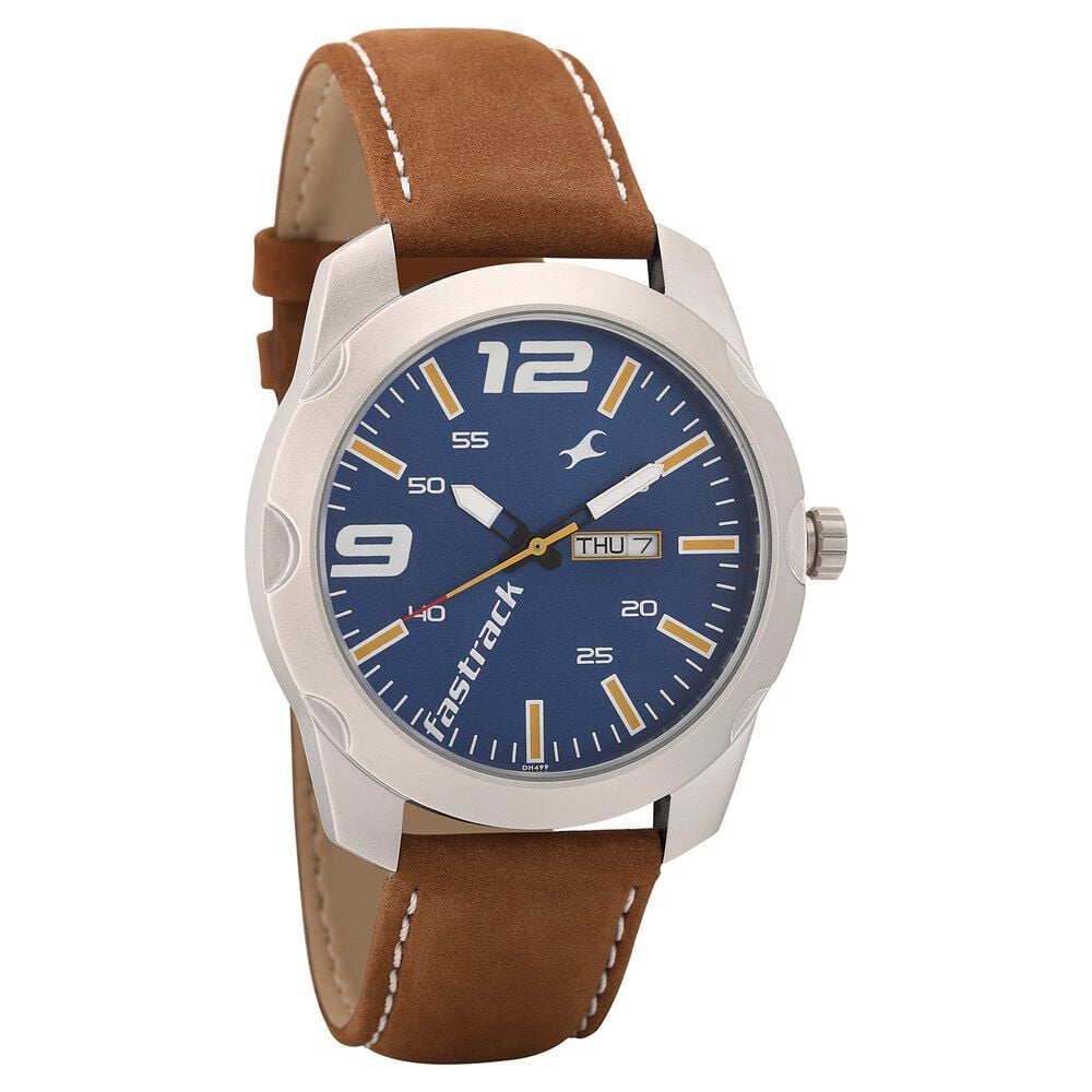 [3123SL03] Fastrack Quartz Analog Black Dial Leather Strap Watch for Guys