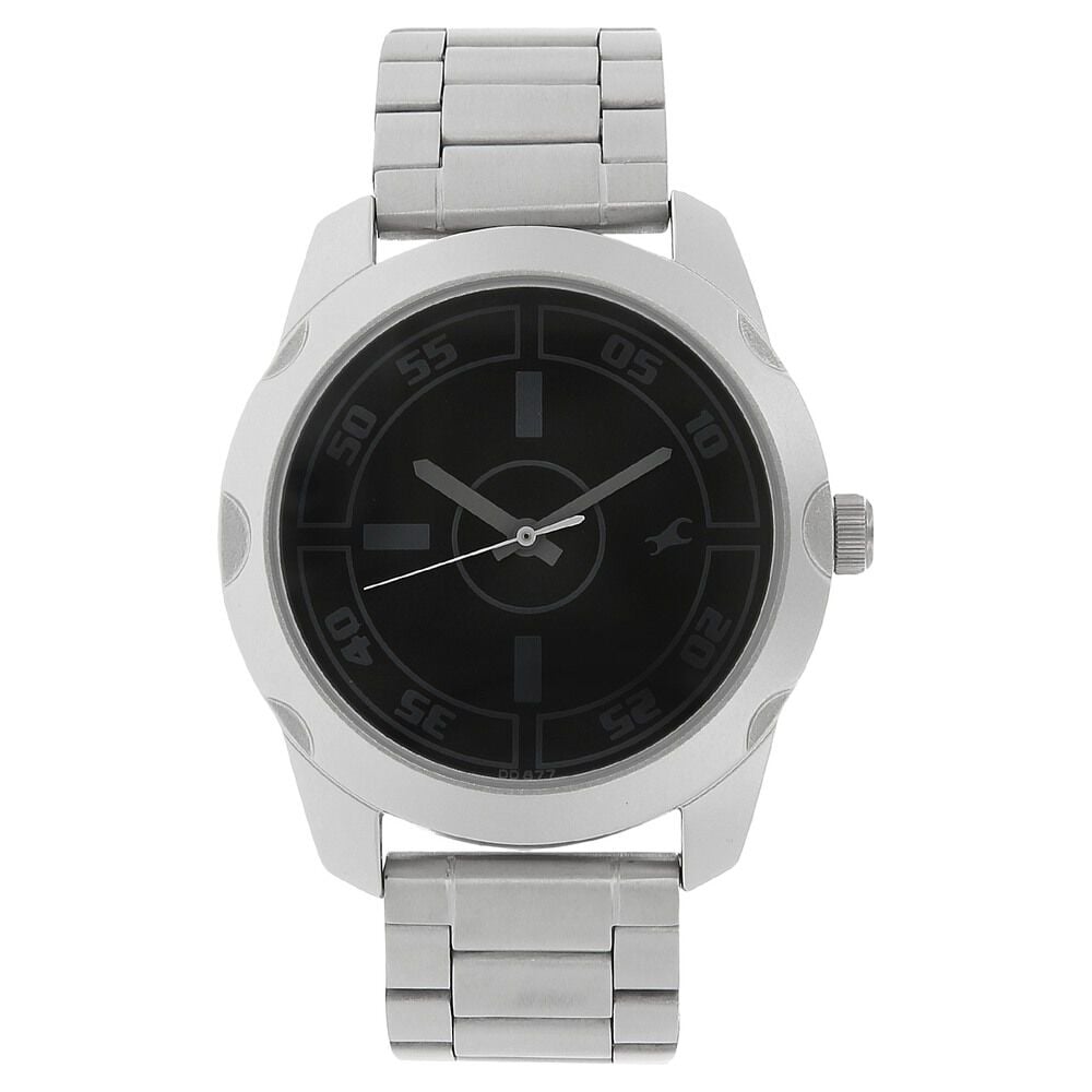 [3123SM01] Fastrack Quartz Analog Black Dial Stainless Steel Strap Watch for Guys