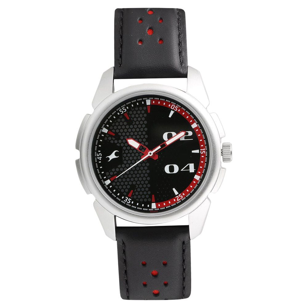 [3124SL06] Fastrack Loopholes Quartz Analog Grey Dial Leather Strap Watch for Guys