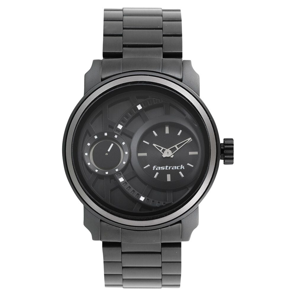 [3147KM01] Fastrack Quartz Analog Black Dial Stainless Steel Strap Watch for Guys