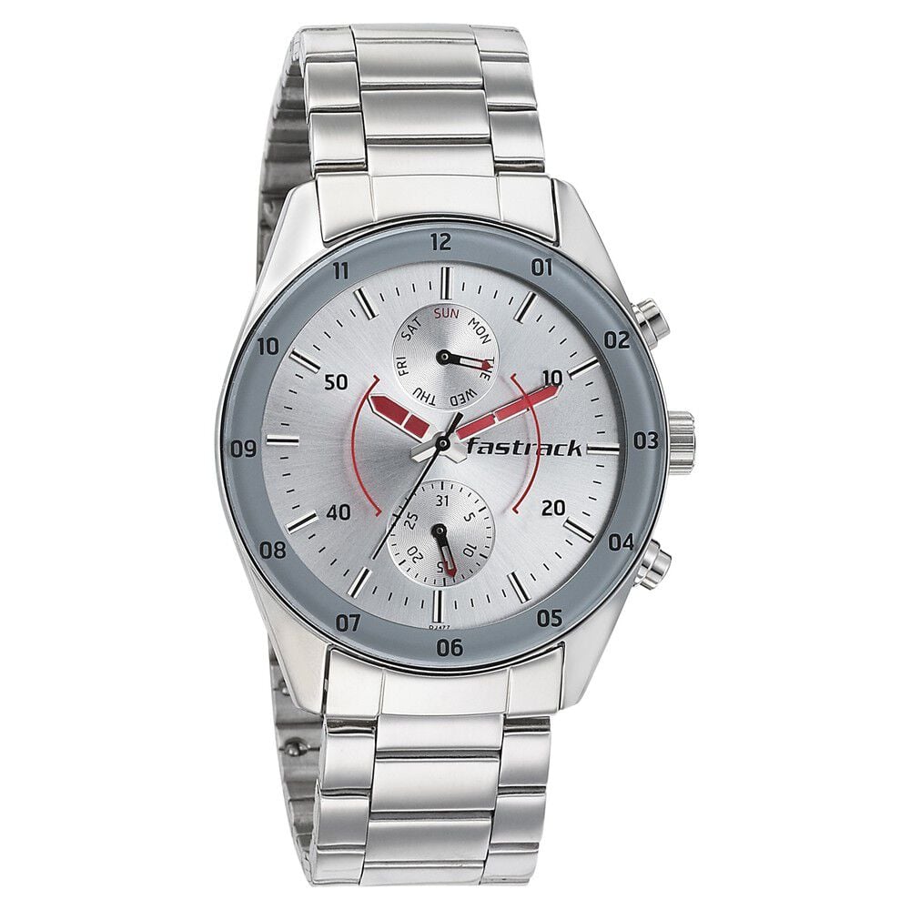 [3291SM01] Fastrack Stunners Quartz Analog Grey Dial Metal Strap Watch for Guys