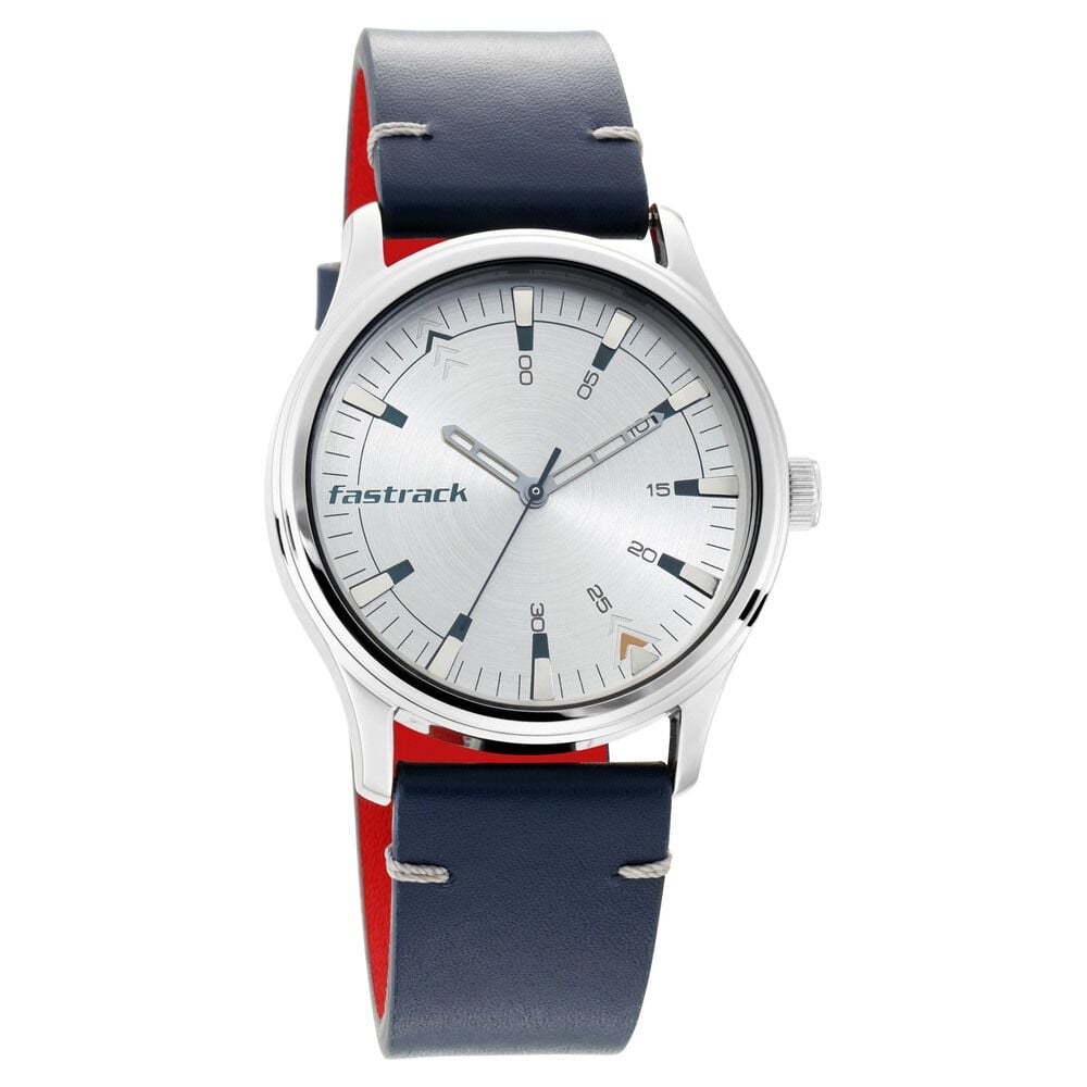 [3236SL01] Fastrack I Love Me Quartz Analog Silver Dial Leather Strap Watch for Guys