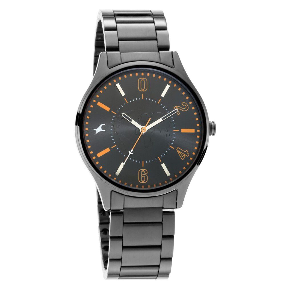 [3237NM01] Fastrack Tripster Quartz Analog Black Dial Stainless Steel Strap Watch for Guys