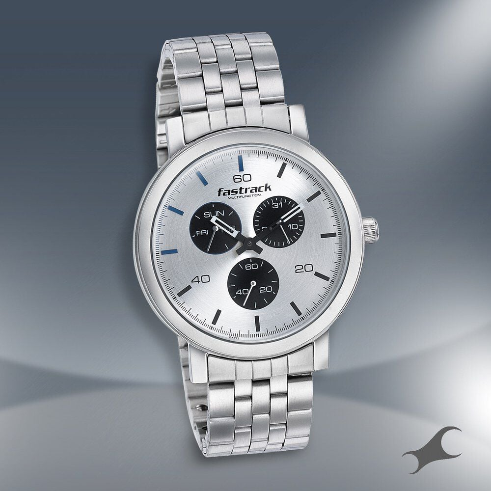 [3238SM01] Fastrack Dial It Up Quartz Multifunction Silver Dial Stainless Steel Strap Watch for Guys