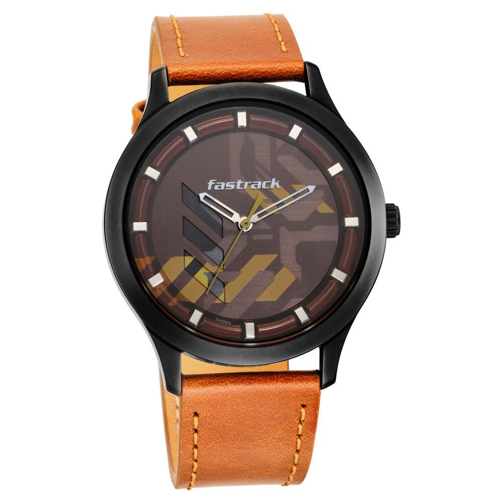 [3250NL02] Fastrack Gamify Quartz Analog Brown Dial Leather Strap Watch for Guys