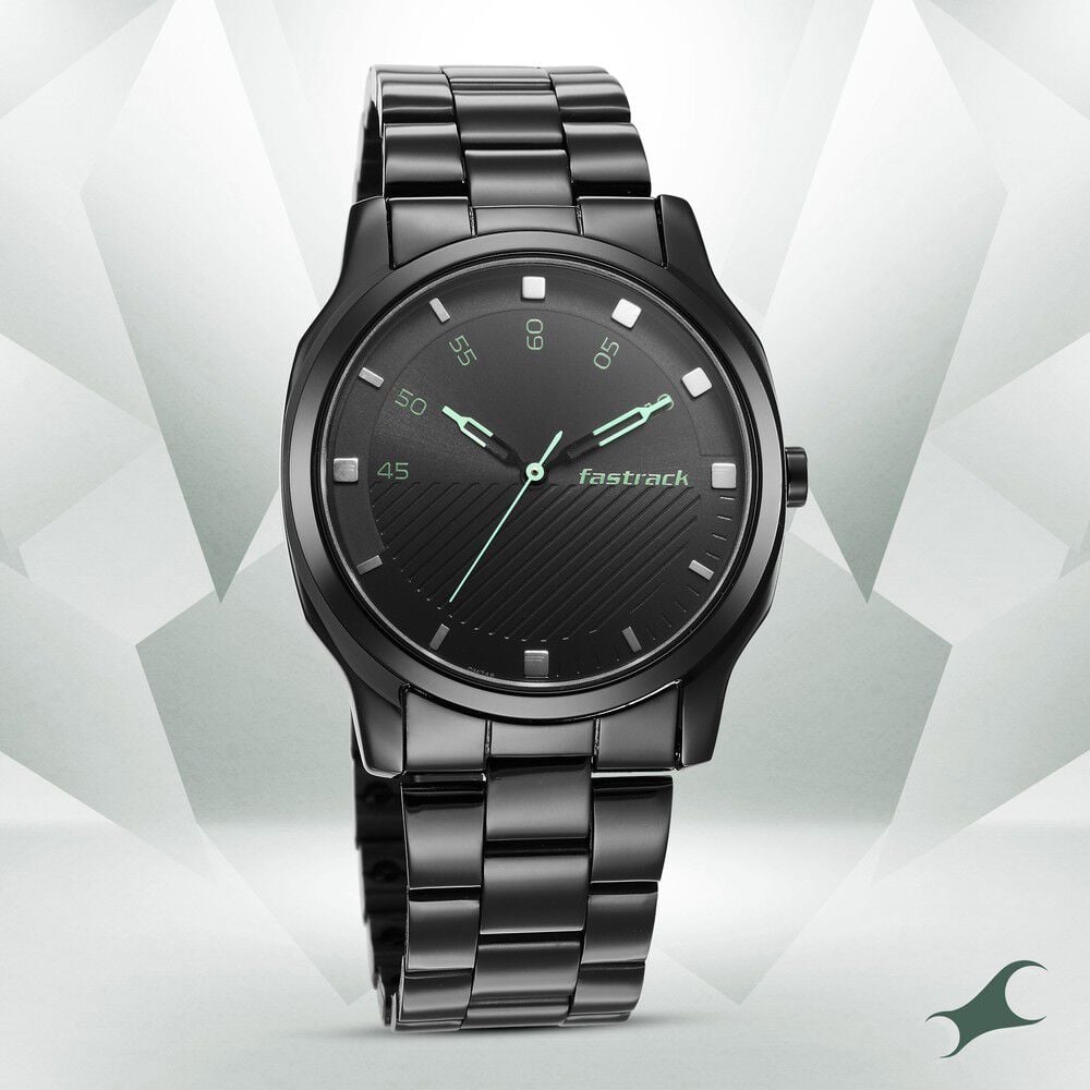 [3255NM02] Fastrack Stunners Quartz Analog Black Dial Stainless Steel Strap Watch for Guys