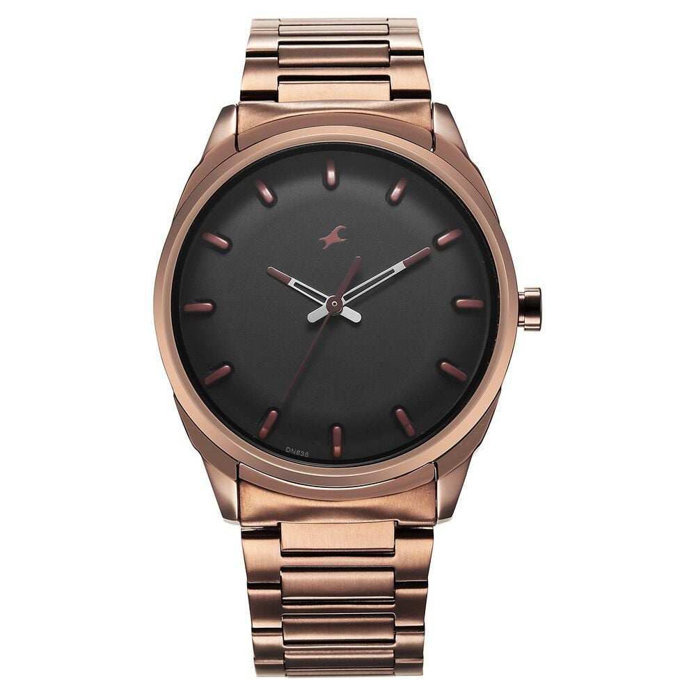 [3273QM01] Fastrack Quartz Analog Black Dial Brown Stainless Steel Strap Watch for Guys
