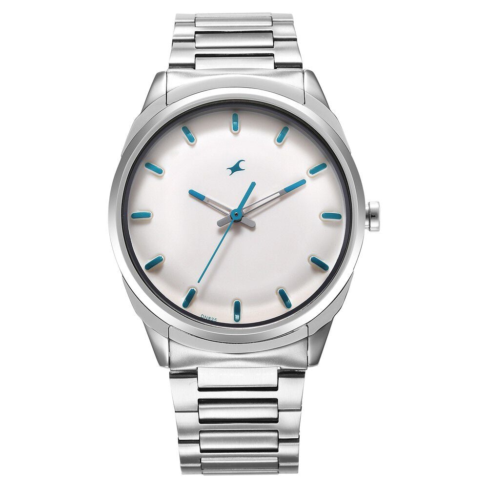 [3273SM01] Fastrack Quartz Analog White Dial Silver Stainless Steel Strap Watch for Guys