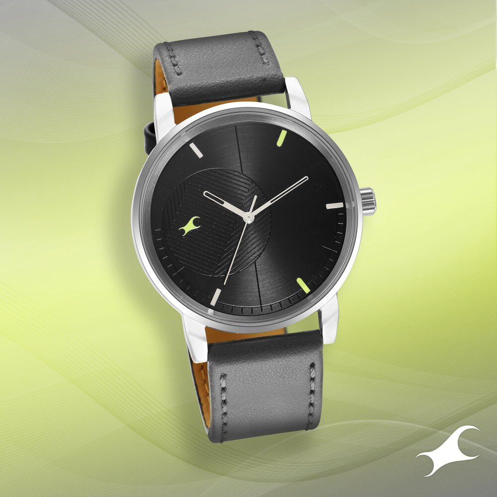 [3278SL01] Fastrack Stunners Quartz Analog Black Dial Leather Strap Watch for Guys