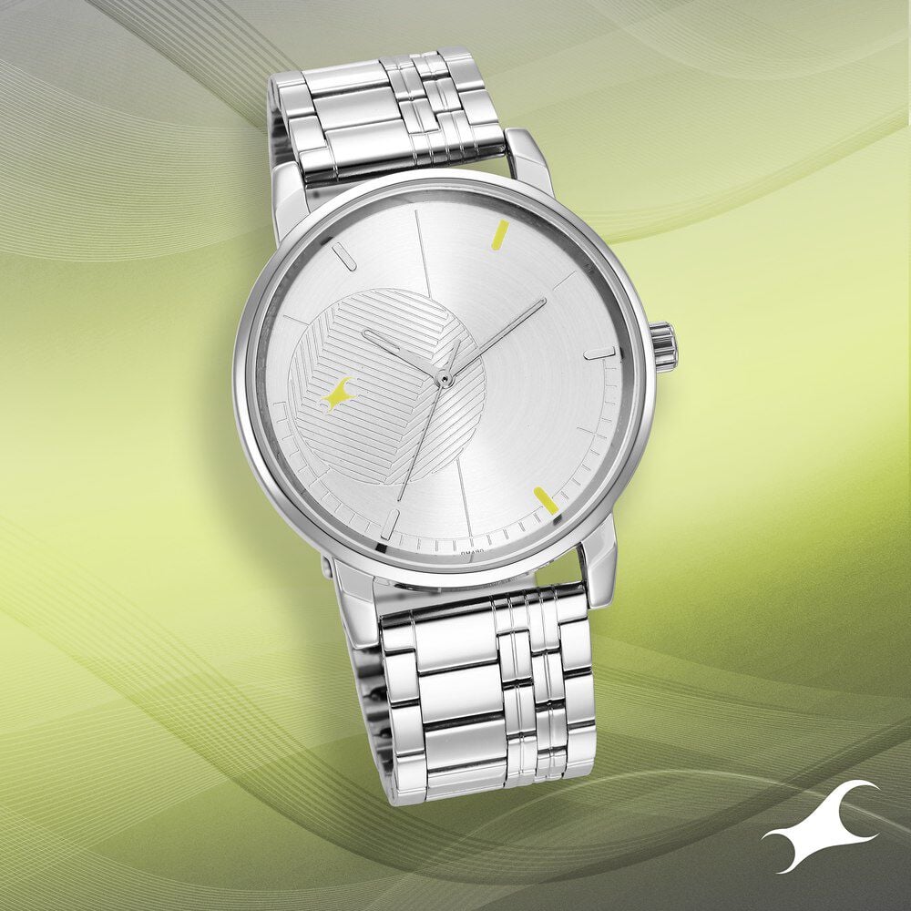 [3278SM02] Fastrack Stunners Quartz Analog Silver Dial Metal Strap Watch for Guys