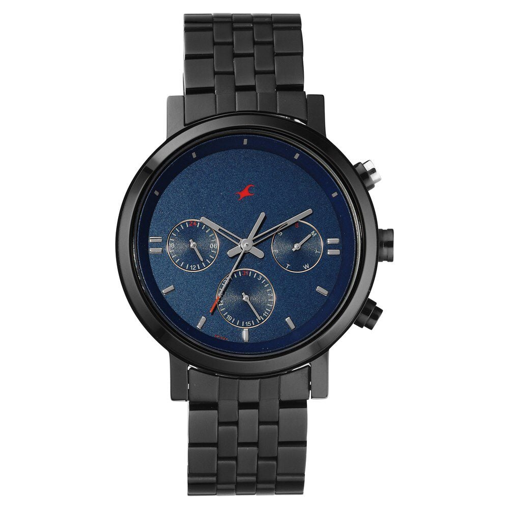 [3287KM03] Fastrack Tick Tock Quartz Analog Blue dial Metal Strap Watch for Guys