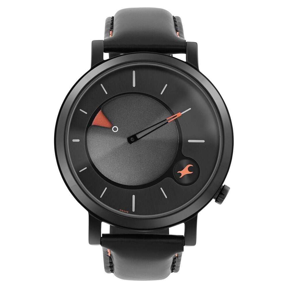 [3287NL02] Fastrack MetaWe Quartz Analog Black Dial Leather Strap Watch For Guys