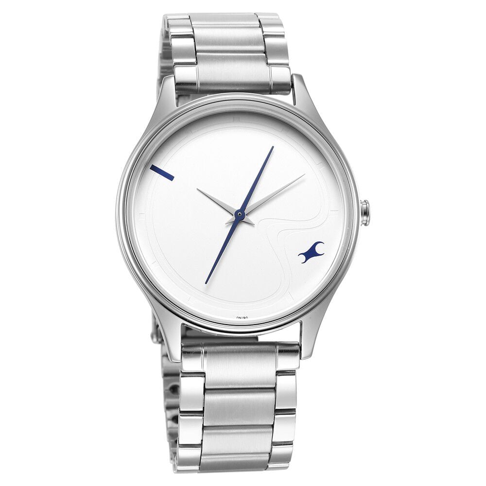 [3290SM01] Fastrack Stunners Quartz Analog Silver Dial Metal Strap Watch for Guys