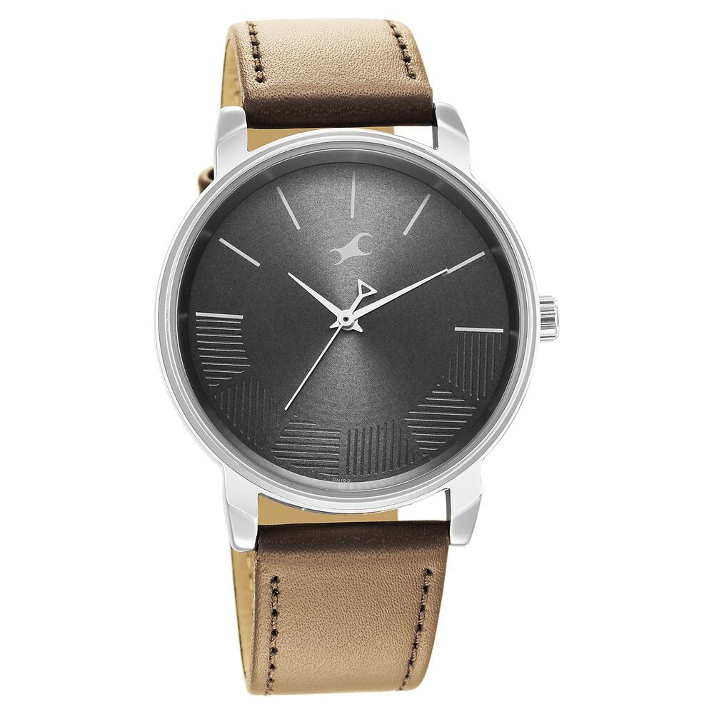 [3291SL01] Fastrack Stunners Quartz Analog Grey Dial Leather Strap Watch for Guys