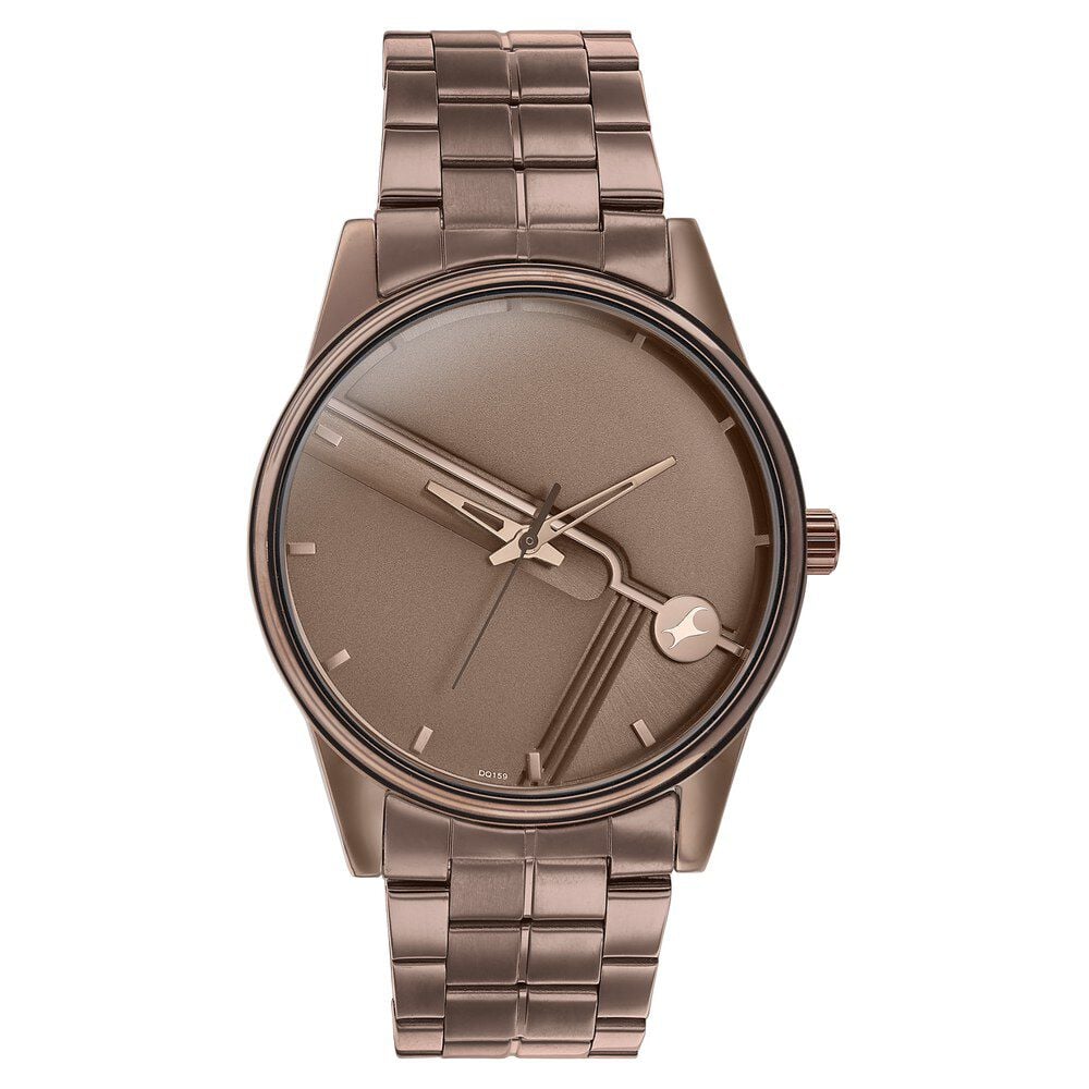 [3305qm01] Fastrack Stunners Quartz Analog Brown Dial Stainless Steel Strap Watch for Guys