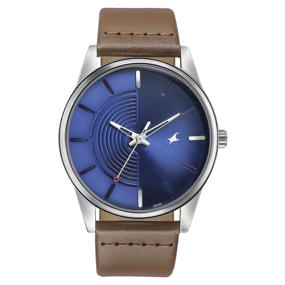 [3305SL01] Fastrack Stunners Quartz Analog Blue Dial Leather Strap Watch for Guys