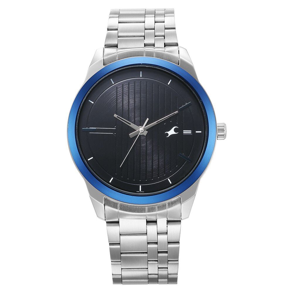 [3308KM02] Fastrack Stunners Quartz Analog Black Dial Metal Strap Watch for Guys