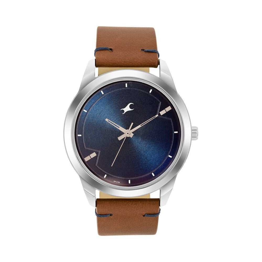 [3308SL01] Fastrack Stunners Quartz Analog Blue dial Leather Strap Watch for Guys