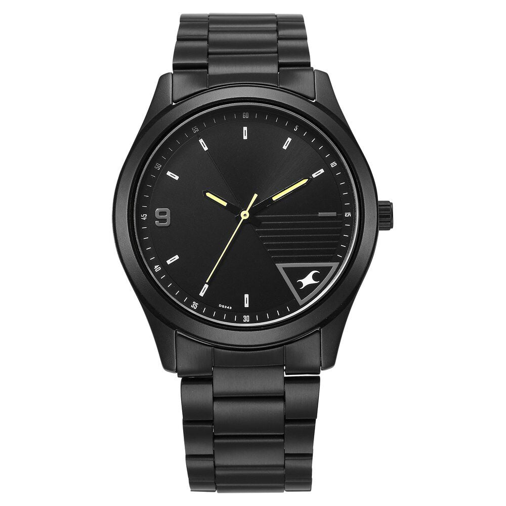 [3317NM01] Fastrack Stunners Quartz Analog Black Dial Black Metal Strap Watch For Guys