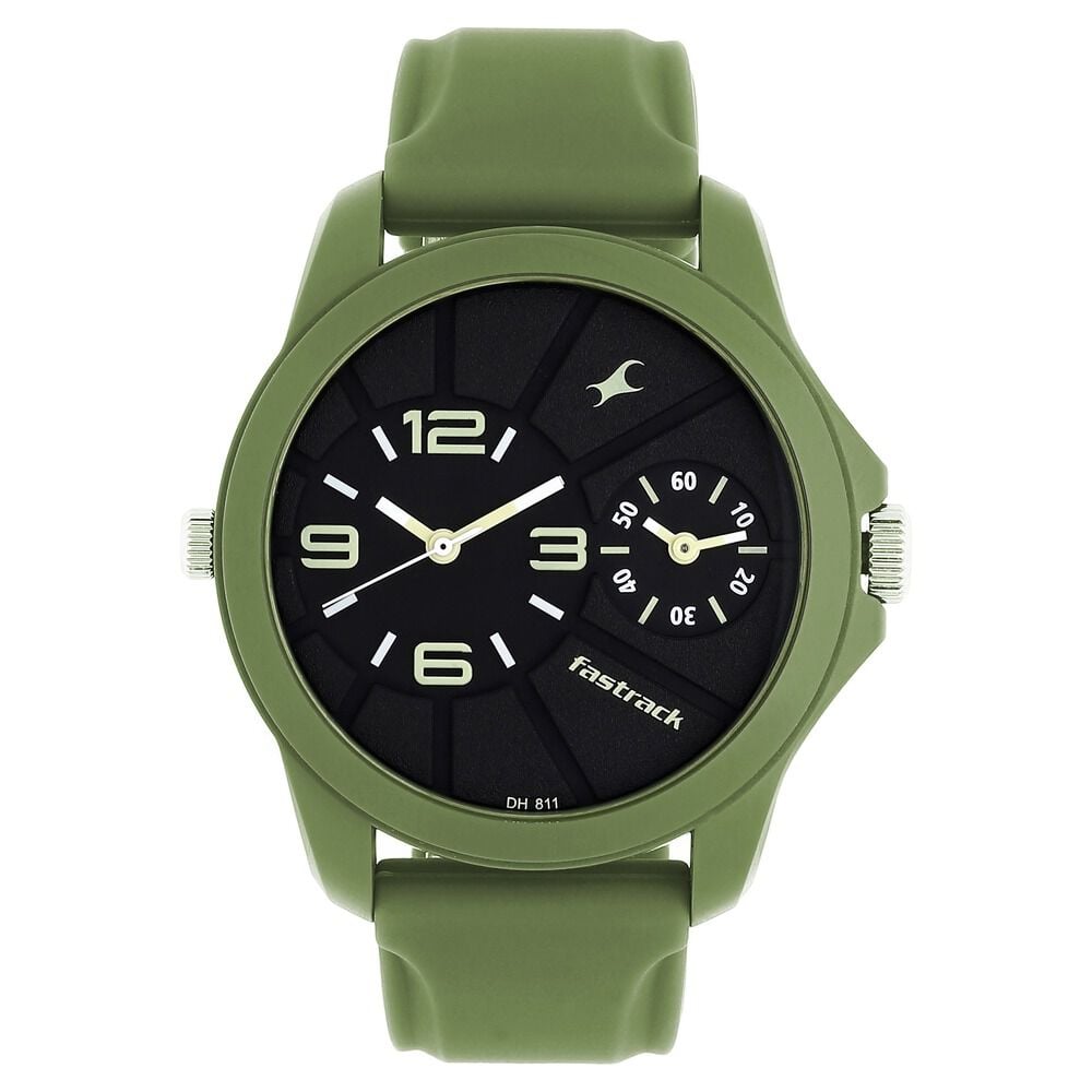 [38042PP07] Fastrack Dual Time Quartz Analog Black Dial Silicone Strap Watch for Guys