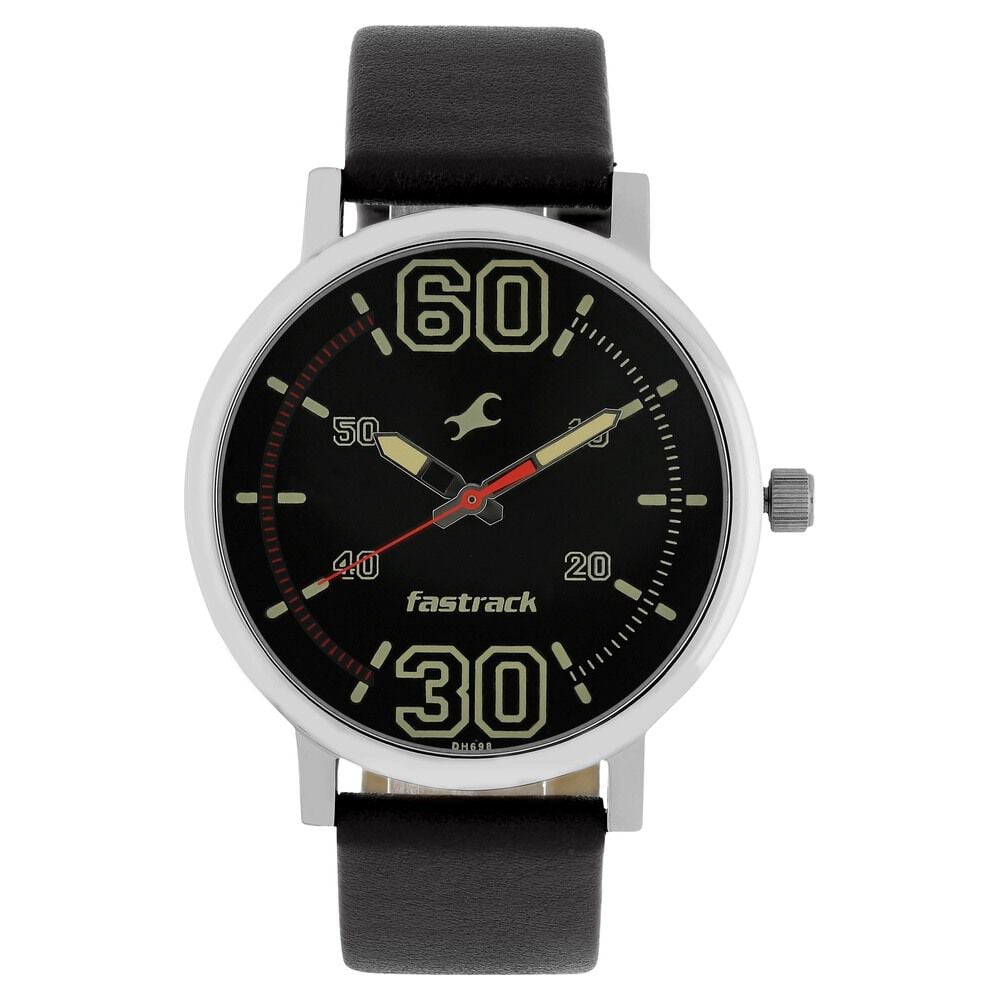 [38052SL03] Fastrack Fundamentals Quartz Analog Grey Dial Leather Strap Watch for Guys