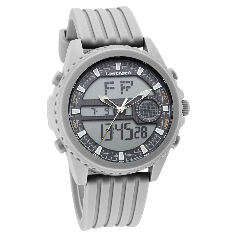 [38064PP02] Fastrack Streetwear Quartz Analog Digital Grey Dial PU Strap Watch for Guys