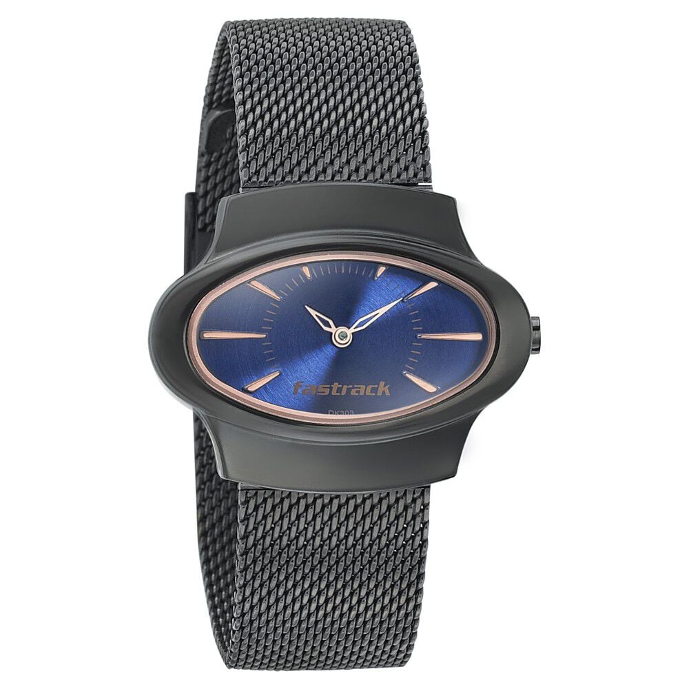 [6004qm01] Fastrack Hitlist Quartz Analog Blue Dial Stainless Steel Strap Watch for Girls