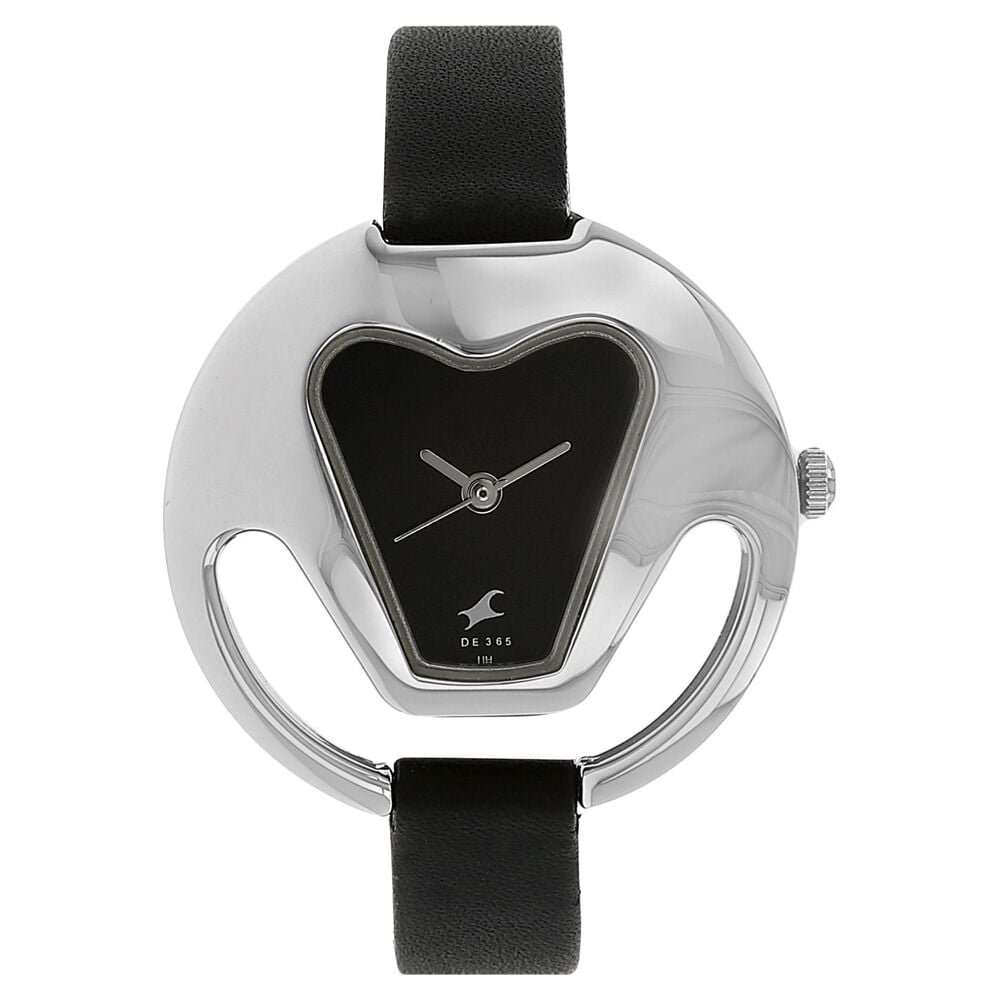 [6107sl02] Fastrack Quartz Analog Black Dial Leather Strap Watch for Girls
