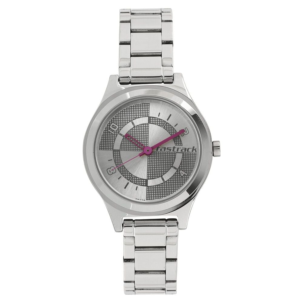 [6152SM01] Fastrack Checkmate Quartz Analog Bicolour Dial Stainless Steel Strap Watch for Girls