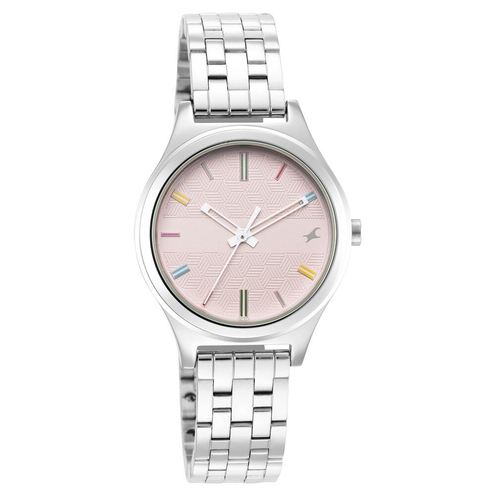 [6152sm04] Fastrack Stunners Quartz Analog Pink Dial Metal Strap Watch for Girls